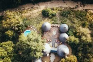 An aerial view of the lodge. 