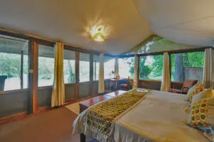 Wake up to the sights and sounds of the surrounding wilderness and flowing river.