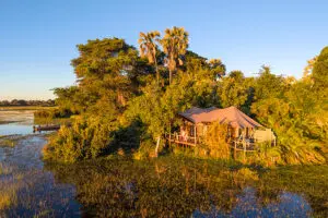 Jacana Camp's suites overlook the water channels and Okavango Delta plains.