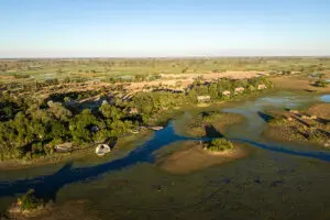 Jao Camp, set on a permanent channel in the Okavango Delta.