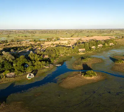 Jao Camp, set on a permanent channel in the Okavango Delta.