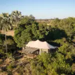 Luxury tentented suites look out over the Okavango wilderness.