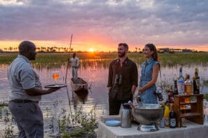 Enjoy a sundowner stop on an afternoon mokoro safari.  