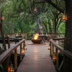 The raised firepit and dining deck at Jaci's.