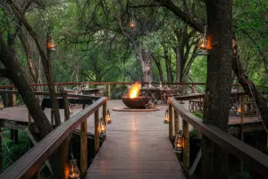 The raised firepit and dining deck at Jaci's.