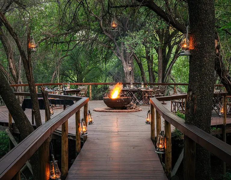 The raised firepit and dining deck at Jaci's.