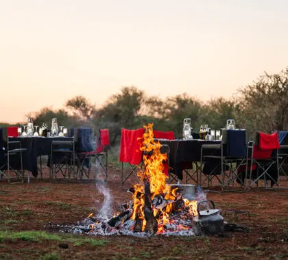 Sundowners around a fire.