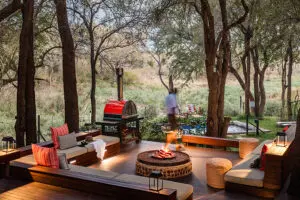 Madikwe House deck lounge and firepit.