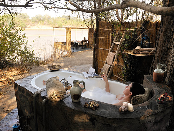 An outdoor bathtub is just one of the surprises waiting for you on your private deck.
