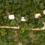 An aerial view of the luxury tents.