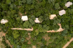 An aerial view of the luxury tents.