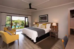 The rooms a are spacious and open up to an outdoor area.