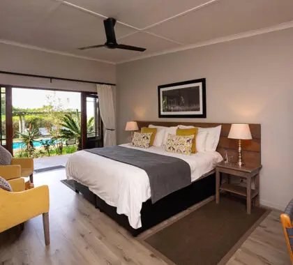 The rooms a are spacious and open up to an outdoor area.