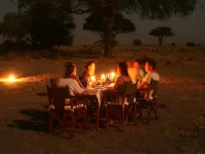 An alfresco supper gives you the chance to swop safari stories & plan the next day's activities.
