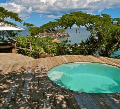 Spend time relaxing on the main deck in front of the lodge, or enjoy a swim in the plunge pool.
