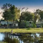 Khwai Tented Camp overlooks the Khwai River floodplains and Moremi Wildlife Reserve.