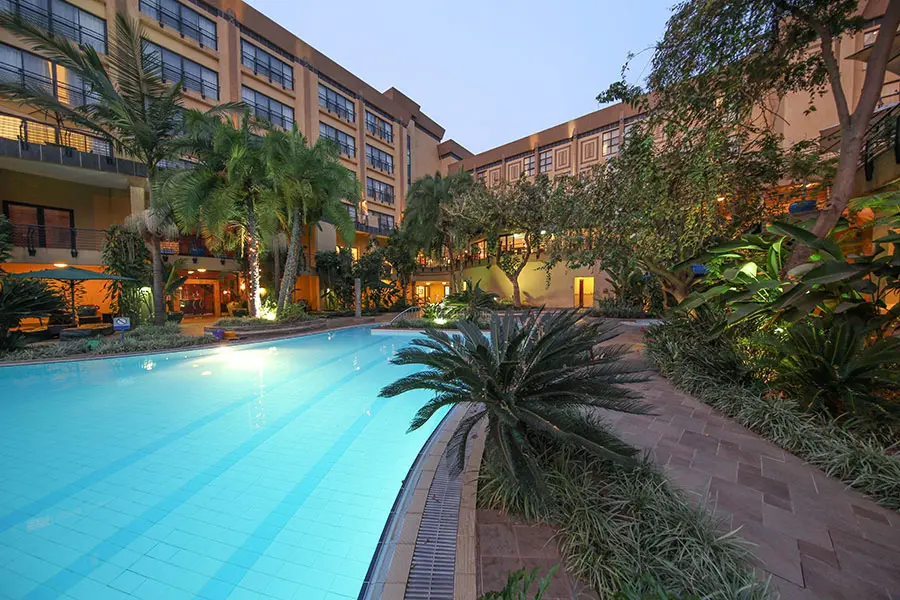 Take a dip in the swimming pool.