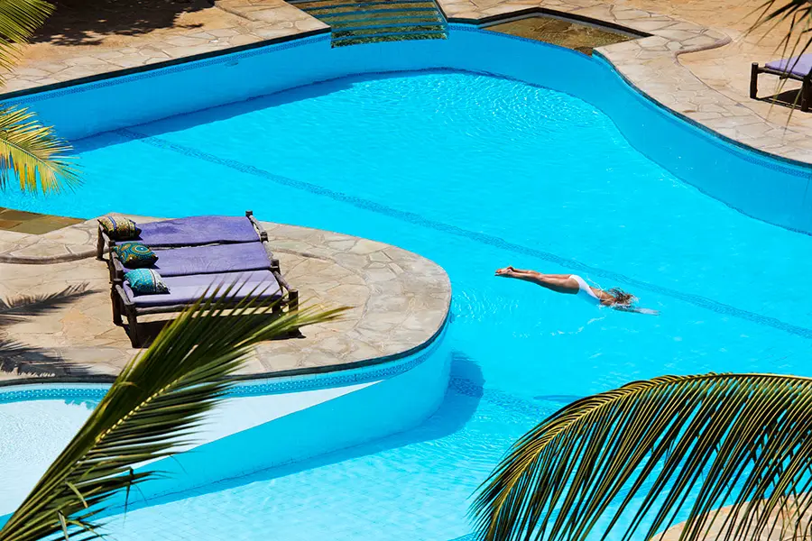 Cool off in the hotel swimming pool.