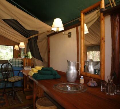 With bathrooms this spacious, you'd never believe you were living in a tent.
