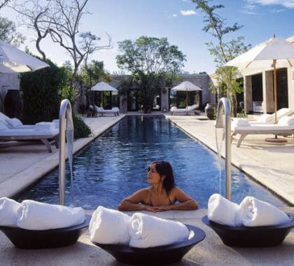 Los huéspedes del Royal Malewane pueden refrescarse en una de las piscinas más elegantes del Kruger, que se disfruta mejor después de un safari.