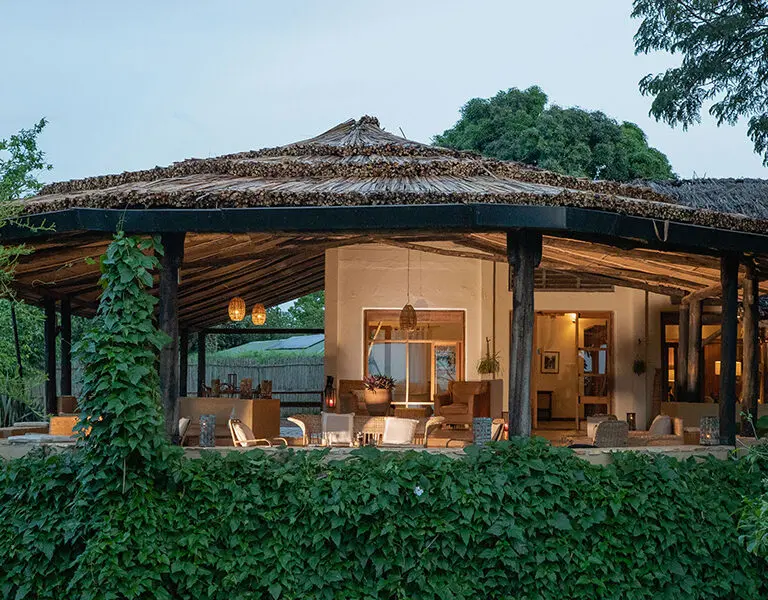 A beautiful lodge set in the forested hills.
