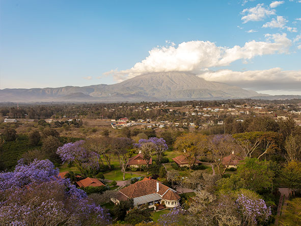 Each of the six cottages enjoys a view of Mount Meru from its private verandah.

