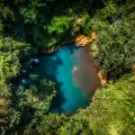 Aerial view of of the Blue Pool in the Ngare Ndare forest.
