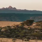 Mount Kenya and Lewa Safari Camp at sunrise.