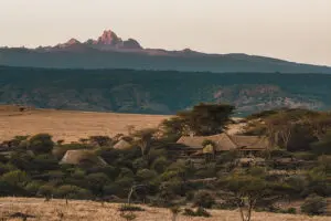Mount Kenya and Lewa Safari Camp at sunrise. 