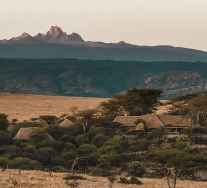 Mount Kenya and Lewa Safari Camp at sunrise. 