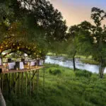 The dining deck overlooks the river, you'll often see elephants passing below.