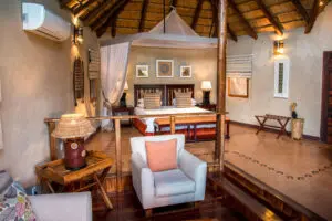 The suites at Lukimbi have a spacious lounge area and outdoor deck.
