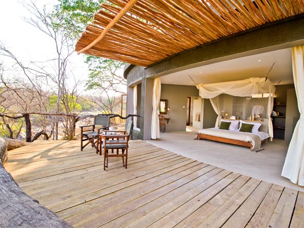 Each of the eight luxurious chalets at Mkulumadzi opens out onto a private viewing deck.