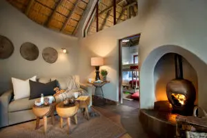 The family suite at Madikwe comes with a private fireplace and lounge.