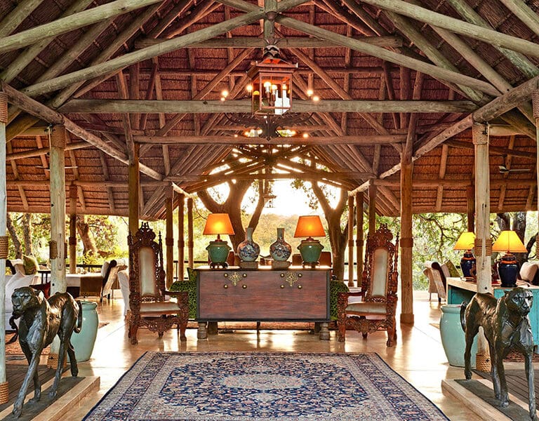 The grand entrance to Malewane Lodge at Royal Malewane. 