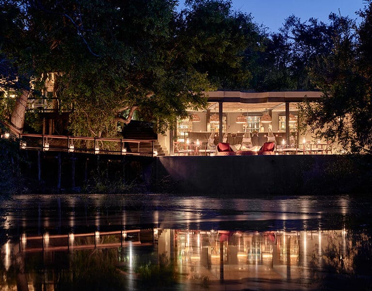 Evening view of the lodge. 