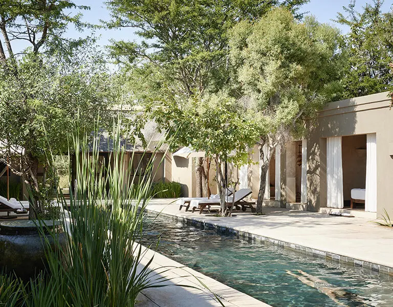 The Royal Waters spa courtyard at Malewane lodge.