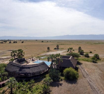 Toma aérea del Maramboi Tented Lodge.