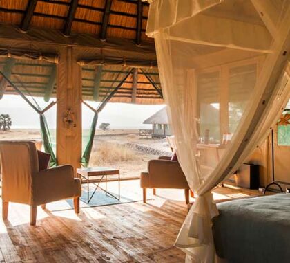 Suites at Maramboi tented Camp has exceptional views of the  Rift Valley and Ngorongoro Highlands.
