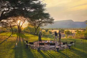 The safari lawn - the spot for fireside drinks, dinner under the stars, lunch alfresco and relaxing, enjoying the view.