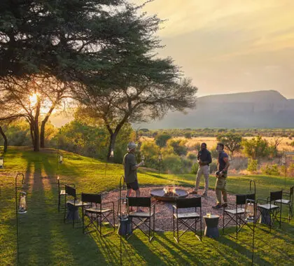 The safari lawn - the spot for fireside drinks, dinner under the stars, lunch alfresco and relaxing, enjoying the view.