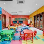 The children's playroom has an indoor and outdoor space.