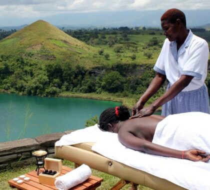 Book a relaxing massage after a day exploring the beautiful Ugandan rainforest.
