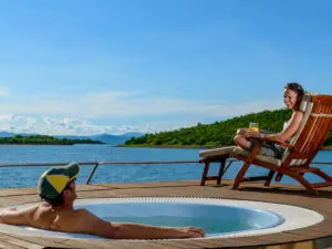 The boat comes fully equipped with a plunge pool on board.
