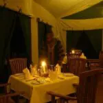 Dinner is served in a cozy atmosphere.
