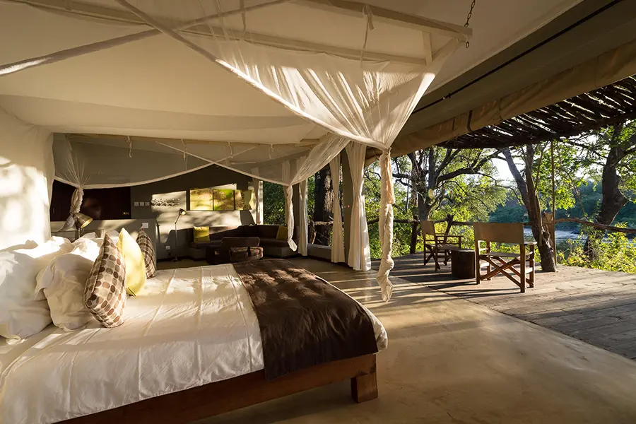 Luxurious open-fronted chalets with a private veranda. 