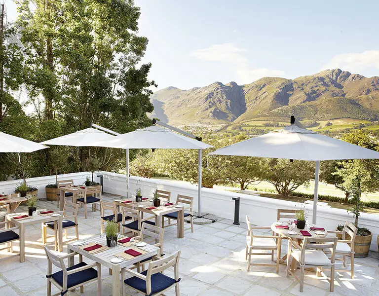Country Kitchen restaurant terrace at Mont Rochelle Hotel.