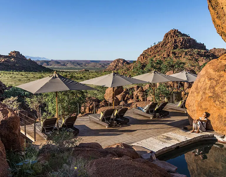 Take a dip in the pool and relax on the lounger deck soaking in the sun and views.