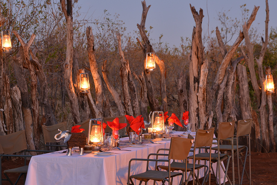 Meals at Muchenje are served against the backdrop of the Chobe River.
