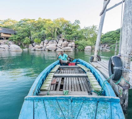 Exterior views of Mumbo Island Camp.